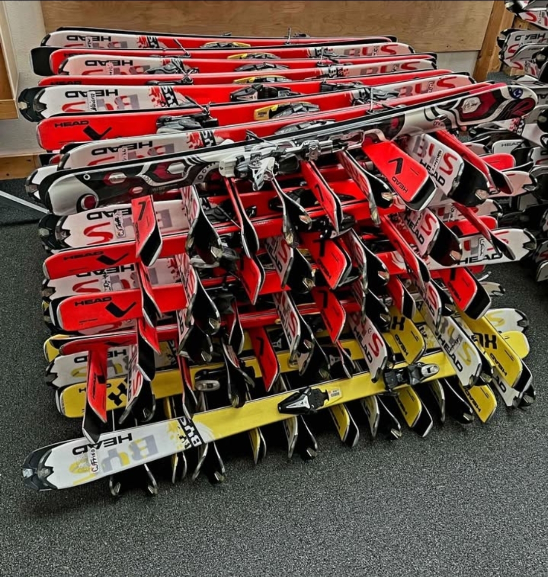 Rows of pre-owned skis available at Midwest Ski Depot in Lake Barrington